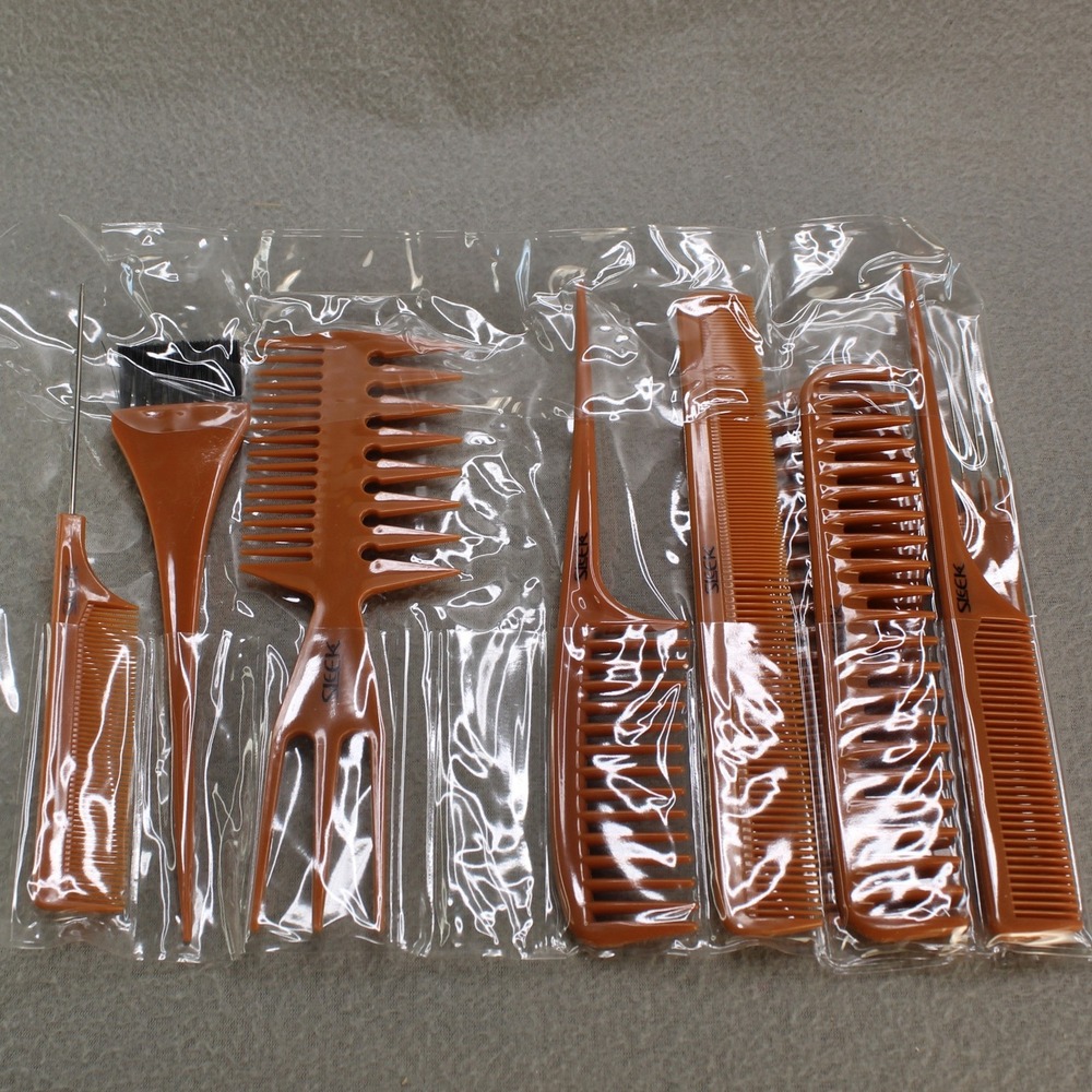 Sleek 7pc Hair Styling Comb Set Brown Excellent Salon Professional Kit‎